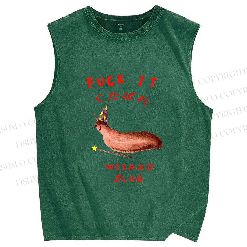 Unisex Wizard Slug Printed Washed Tank Top