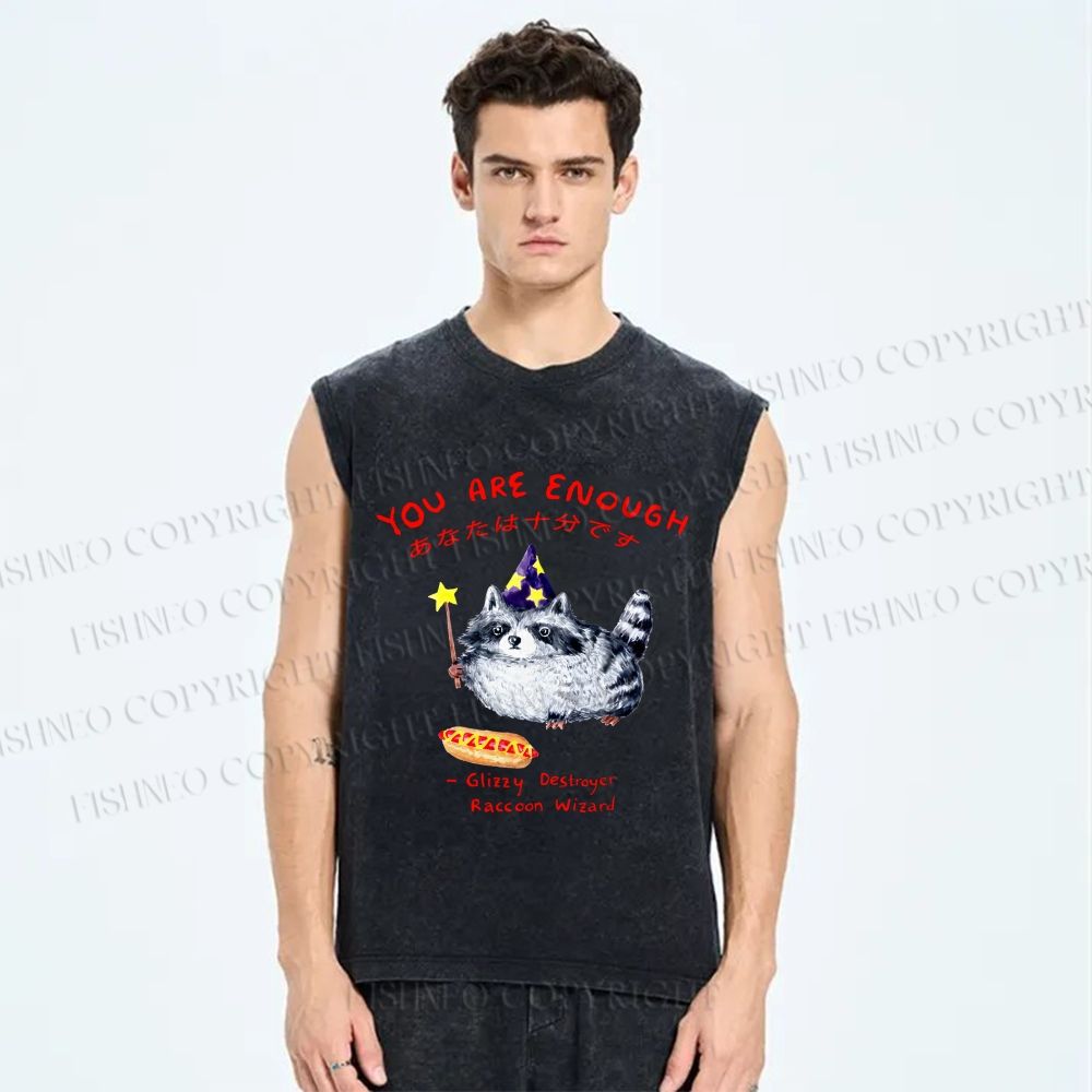 Unisex You Are Enough Elf Raccoon Printed Washed Tank Top