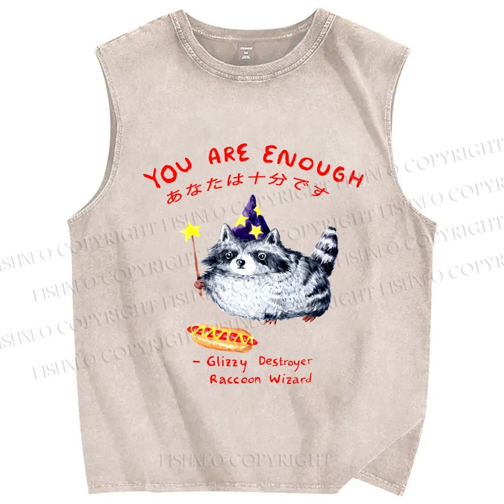 Unisex You Are Enough Elf Raccoon Printed Washed Tank Top