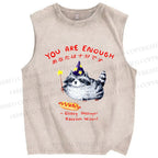 Unisex You Are Enough Elf Raccoon Printed Washed Tank Top