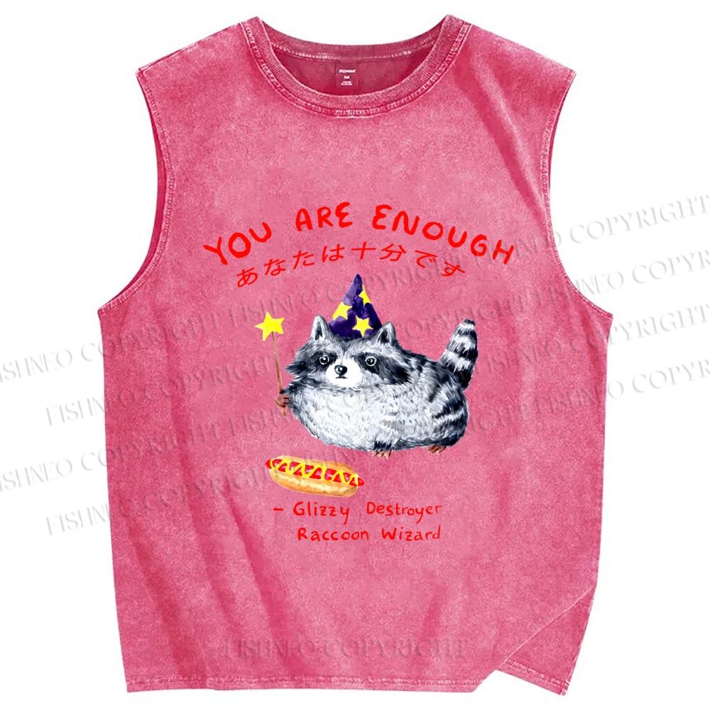 Unisex You Are Enough Elf Raccoon Printed Washed Tank Top