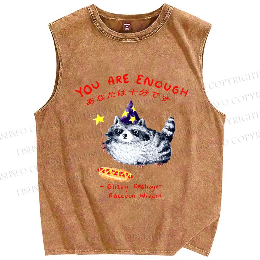Unisex You Are Enough Elf Raccoon Printed Washed Tank Top