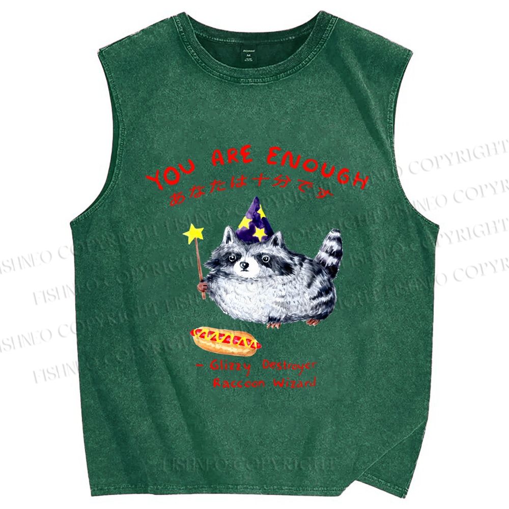 Unisex You Are Enough Elf Raccoon Printed Washed Tank Top