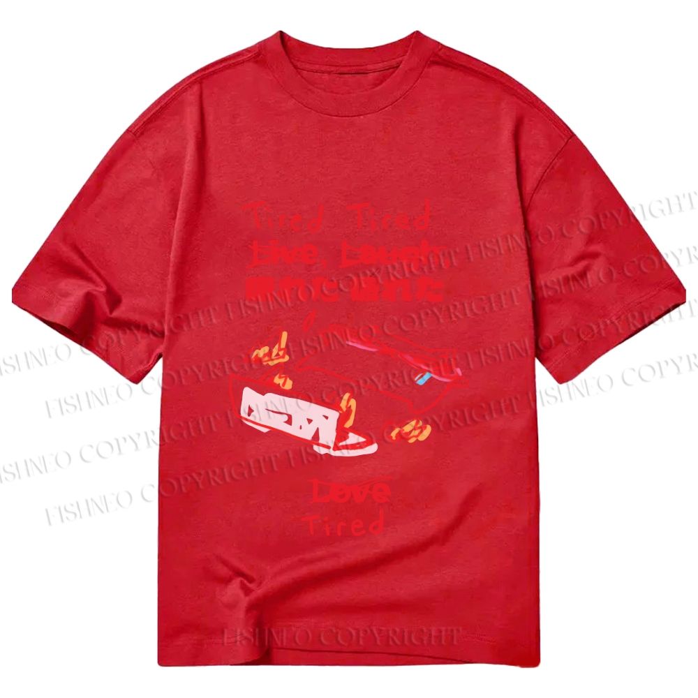 Unisex Classic Cotton Japanese Silly Cat Full of Tired Printed T-shirt