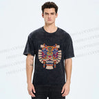 Unisex  Embroidered Ethnic Style Tiger Printed Washed Tee