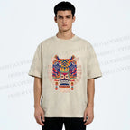 Unisex  Embroidered Ethnic Style Tiger Printed Washed Tee