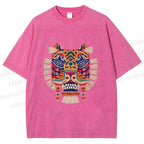 Unisex  Embroidered Ethnic Style Tiger Printed Washed Tee