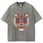 Unisex  Embroidered Ethnic Style Tiger Printed Washed Tee