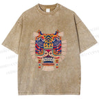 Unisex  Embroidered Ethnic Style Tiger Printed Washed Tee