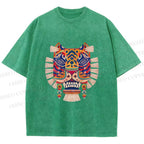 Unisex  Embroidered Ethnic Style Tiger Printed Washed Tee