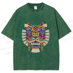 Unisex  Embroidered Ethnic Style Tiger Printed Washed Tee