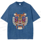 Unisex  Embroidered Ethnic Style Tiger Printed Washed Tee