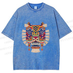 Unisex  Embroidered Ethnic Style Tiger Printed Washed Tee