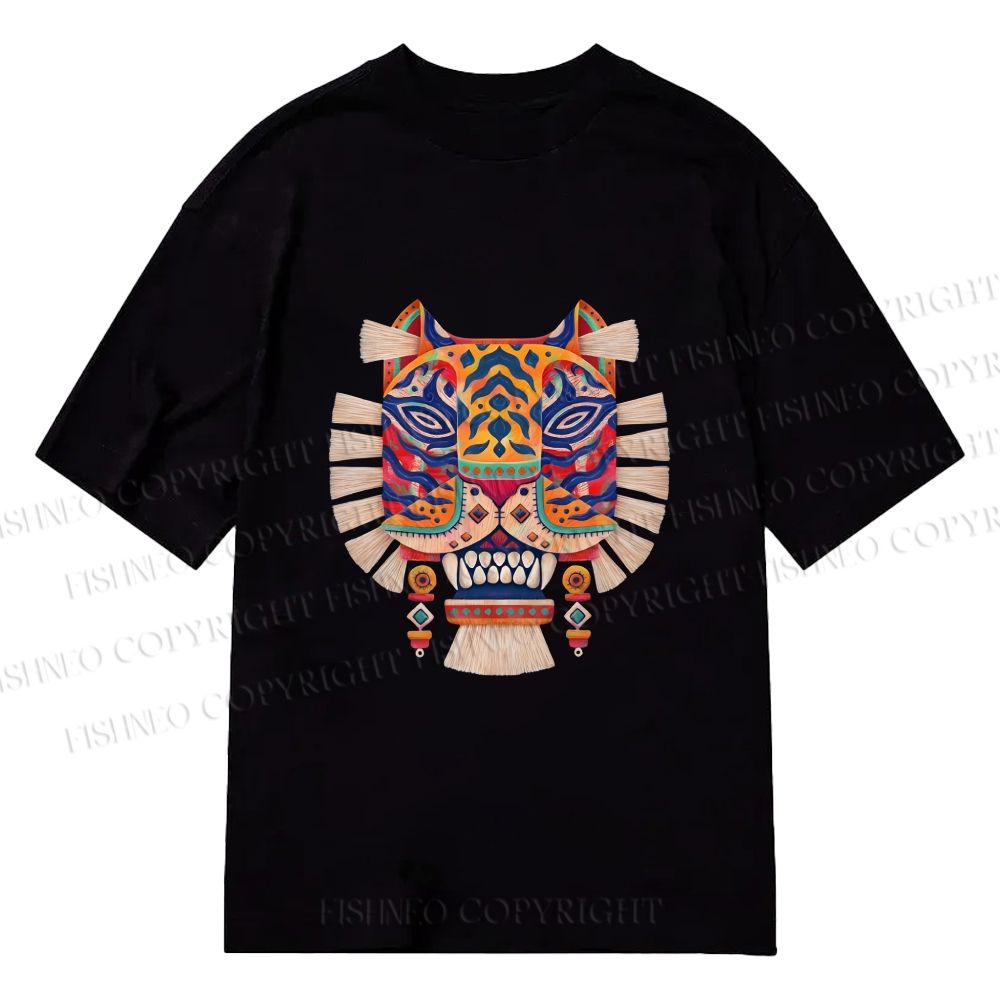 Unisex Classic Cotton  Embroidered Ethnic Style Tiger Printed T-shirt