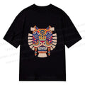 Unisex Classic Cotton  Embroidered Ethnic Style Tiger Printed T-shirt