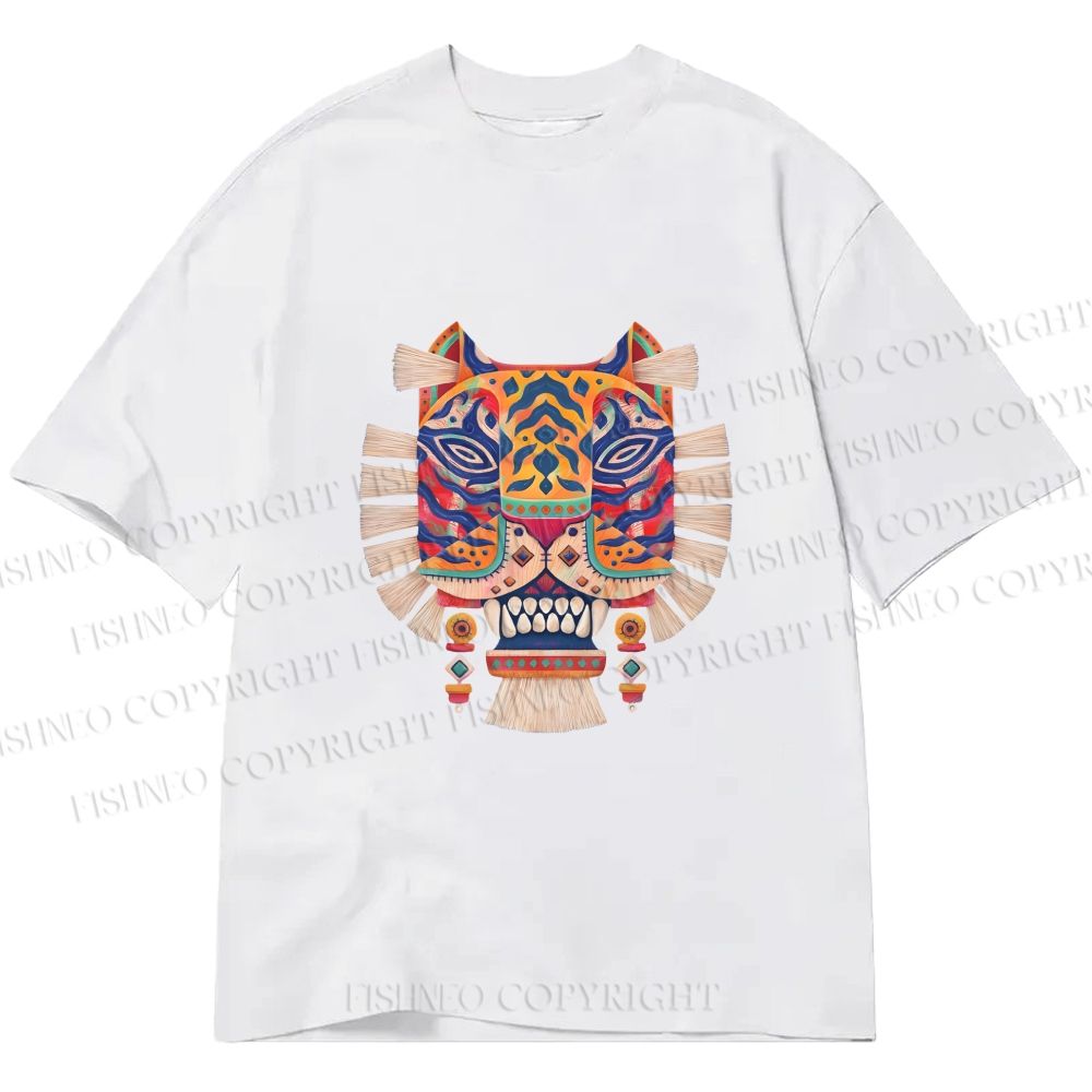 Unisex Classic Cotton  Embroidered Ethnic Style Tiger Printed T-shirt
