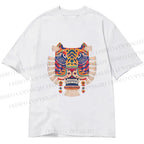 Unisex Classic Cotton  Embroidered Ethnic Style Tiger Printed T-shirt