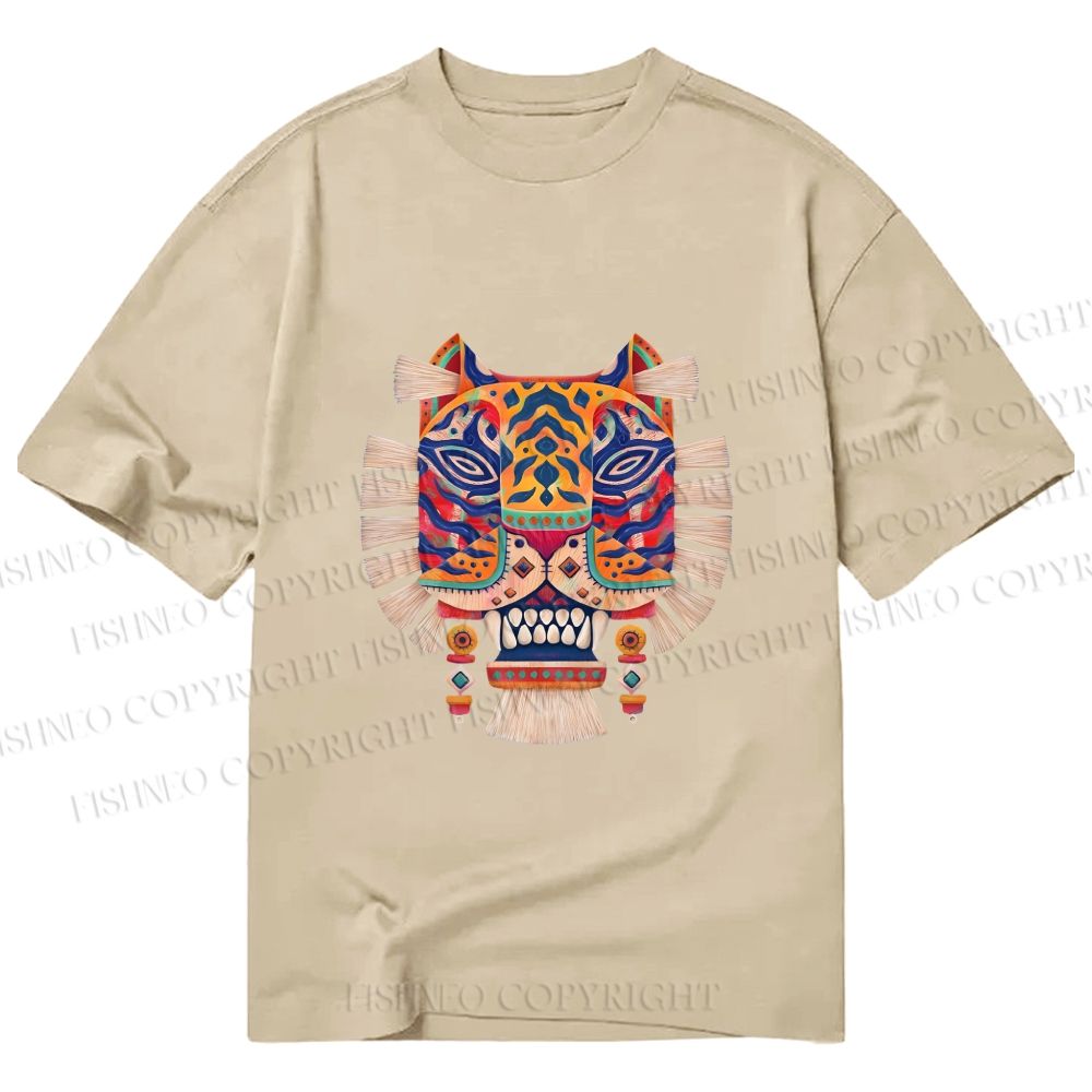 Unisex Classic Cotton  Embroidered Ethnic Style Tiger Printed T-shirt