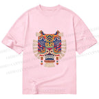 Unisex Classic Cotton  Embroidered Ethnic Style Tiger Printed T-shirt