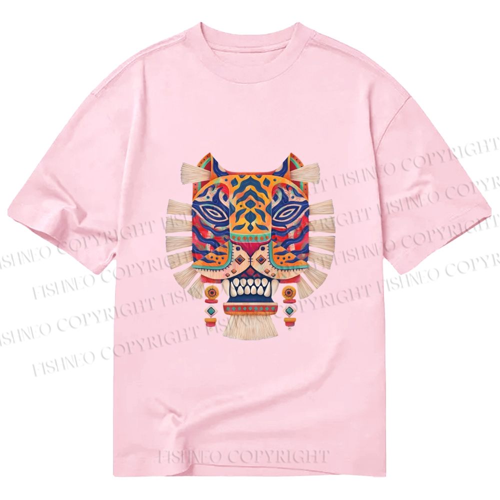 Unisex Classic Cotton  Embroidered Ethnic Style Tiger Printed T-shirt