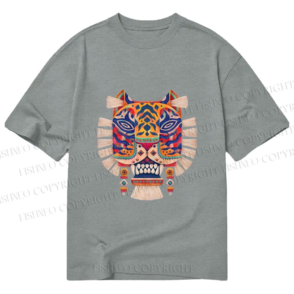 Unisex Classic Cotton  Embroidered Ethnic Style Tiger Printed T-shirt