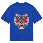 Unisex Classic Cotton  Embroidered Ethnic Style Tiger Printed T-shirt