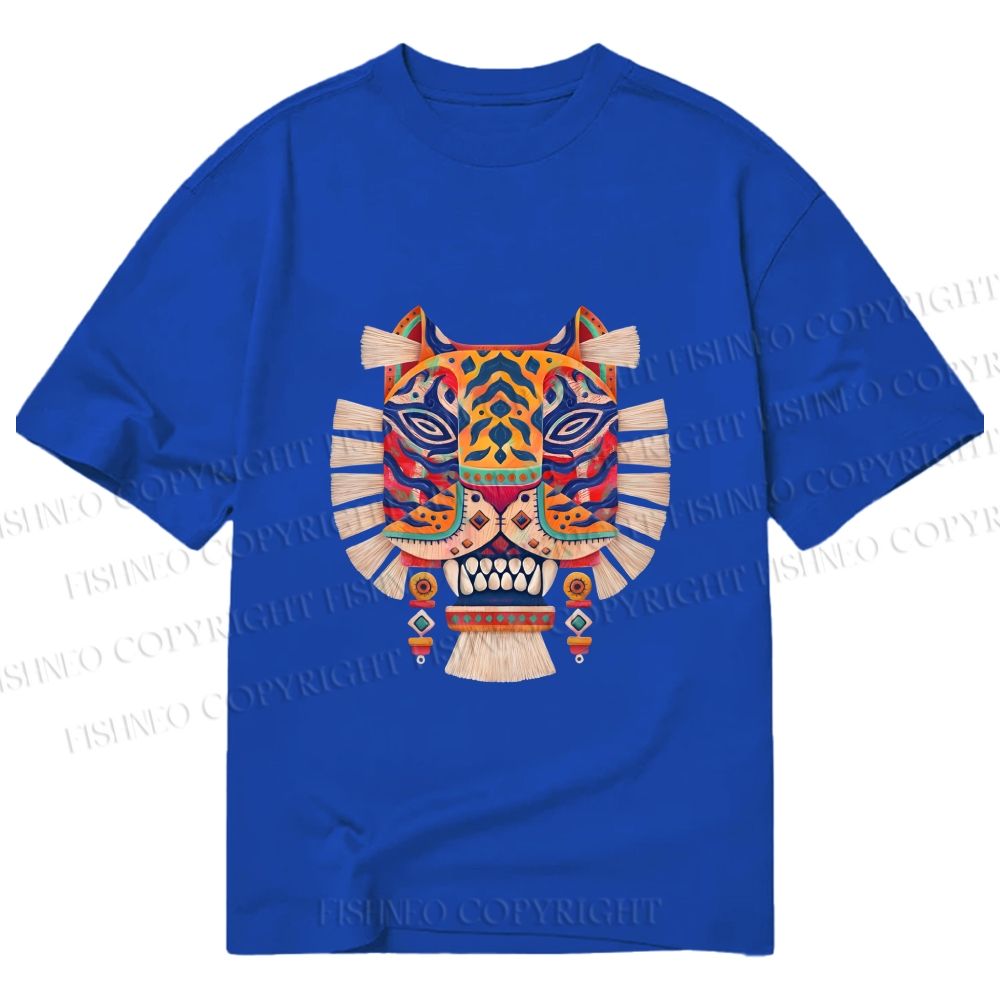 Unisex Classic Cotton  Embroidered Ethnic Style Tiger Printed T-shirt