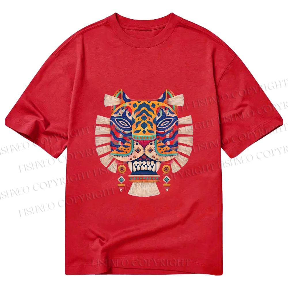 Unisex Classic Cotton  Embroidered Ethnic Style Tiger Printed T-shirt