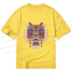 Unisex Classic Cotton  Embroidered Ethnic Style Tiger Printed T-shirt