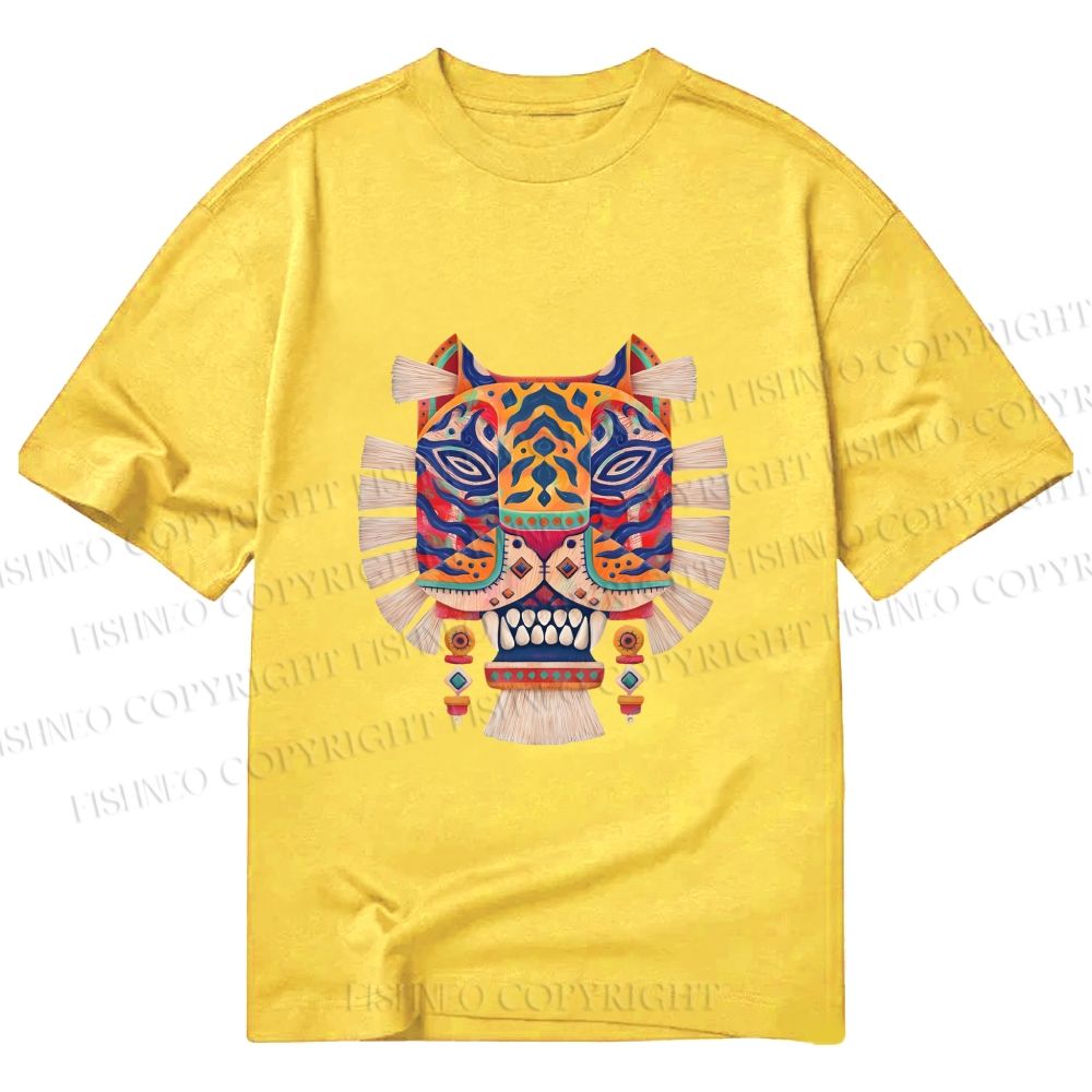 Unisex Classic Cotton  Embroidered Ethnic Style Tiger Printed T-shirt