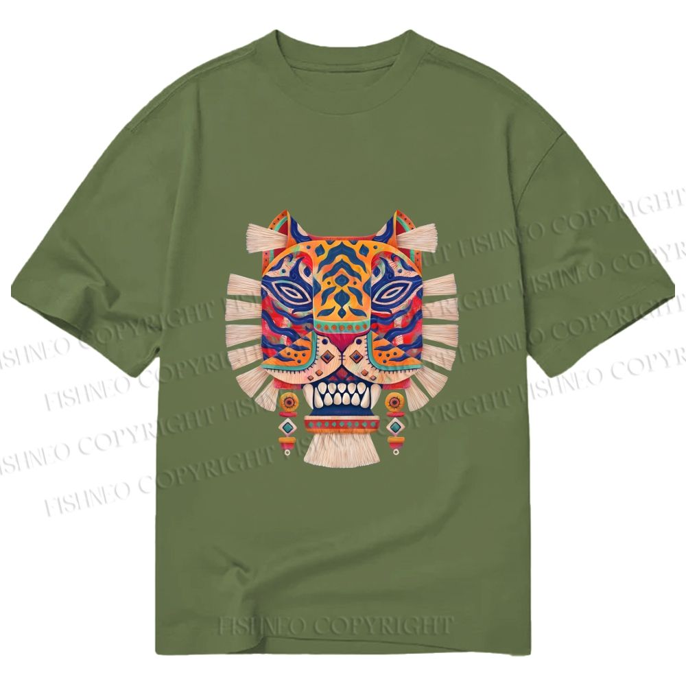 Unisex Classic Cotton  Embroidered Ethnic Style Tiger Printed T-shirt