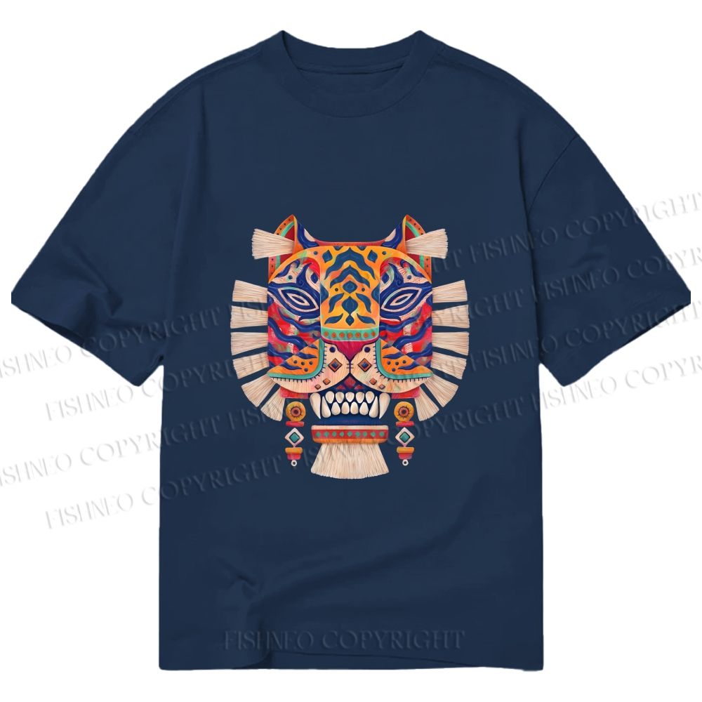 Unisex Classic Cotton  Embroidered Ethnic Style Tiger Printed T-shirt