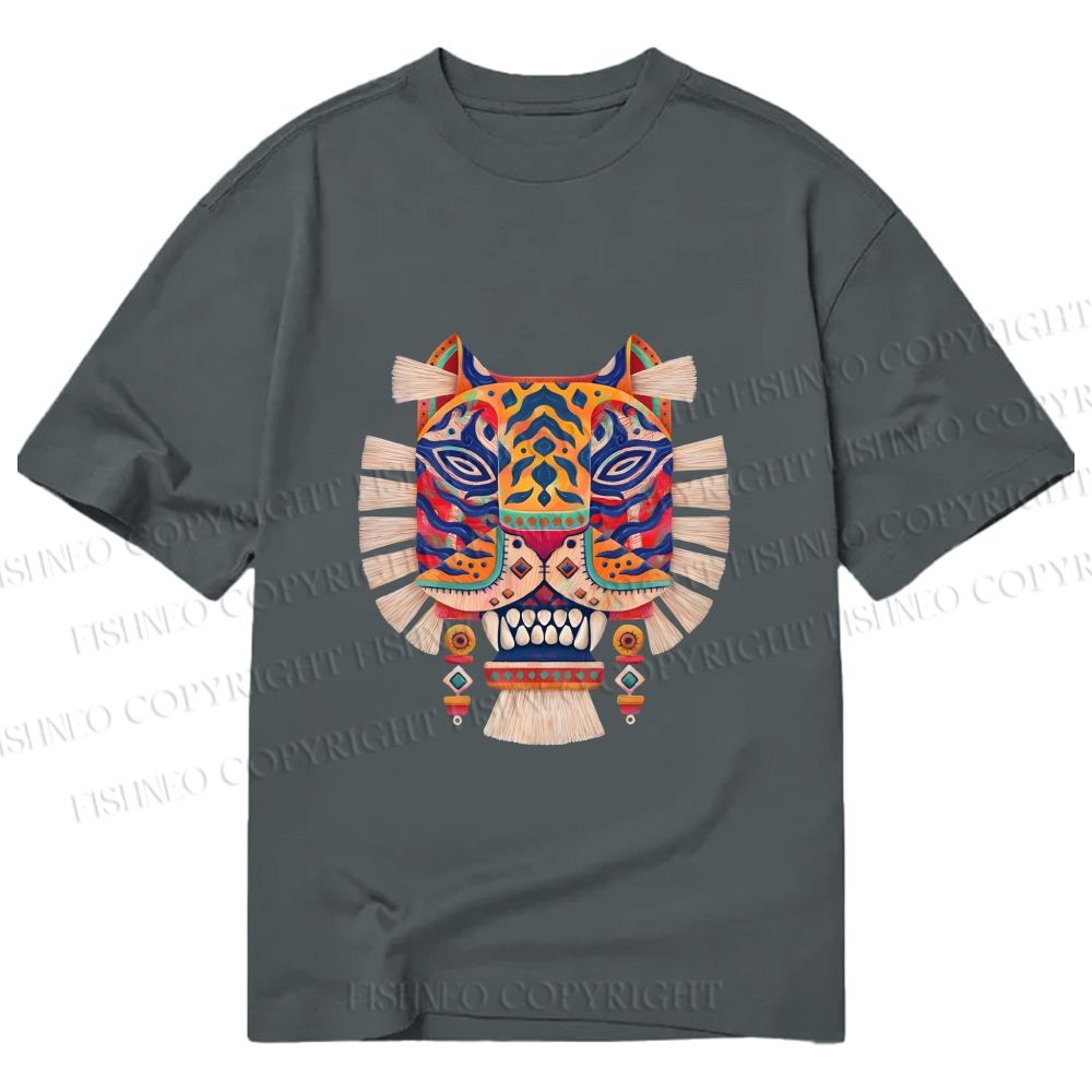 Unisex Classic Cotton  Embroidered Ethnic Style Tiger Printed T-shirt