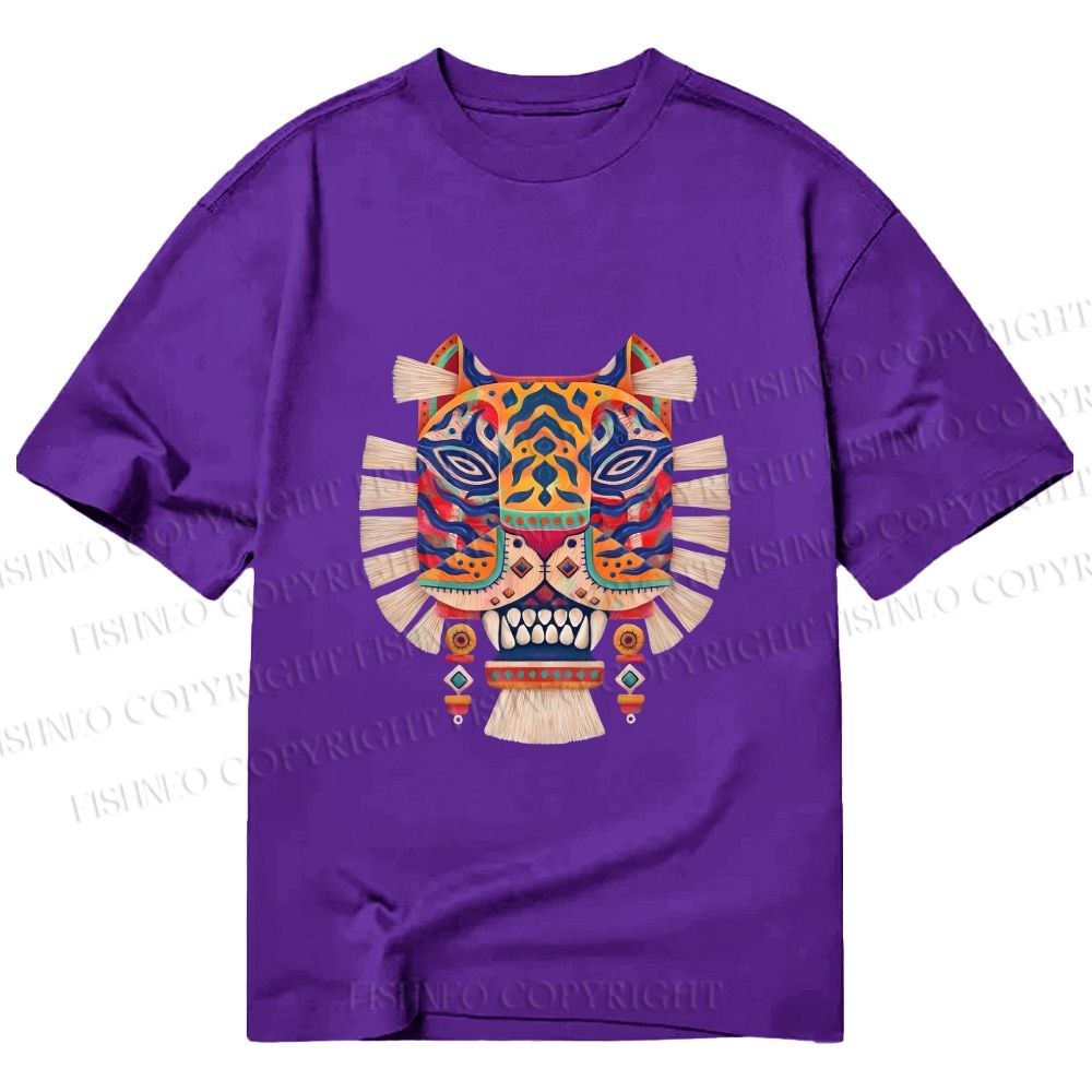 Unisex Classic Cotton  Embroidered Ethnic Style Tiger Printed T-shirt