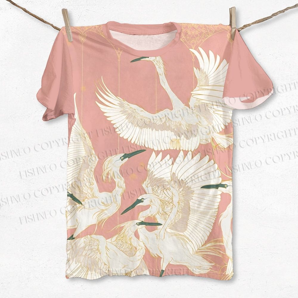 Unisex Vintage Crane Printed Classic T-shirt
