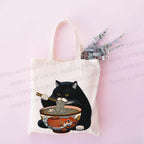 Black Fat Cat Eating Ramen Tote Bag