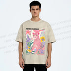 Unisex Yayoi Kusama Pink Cheetah Printed Washed Tee