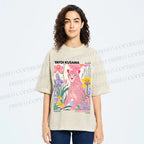 Unisex Yayoi Kusama Pink Cheetah Printed Washed Tee