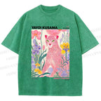 Unisex Yayoi Kusama Pink Cheetah Printed Washed Tee