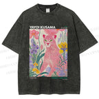 Unisex Yayoi Kusama Pink Cheetah Printed Washed Tee