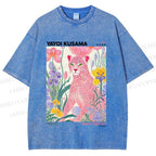 Unisex Yayoi Kusama Pink Cheetah Printed Washed Tee