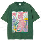Unisex Yayoi Kusama Pink Cheetah Printed Washed Tee