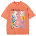 Unisex Yayoi Kusama Pink Cheetah Printed Washed Tee