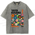 Unisex Yayoi Kusama Flower Printed Washed Tee