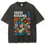 Unisex Yayoi Kusama Flower Printed Washed Tee