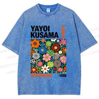 Unisex Yayoi Kusama Flower Printed Washed Tee