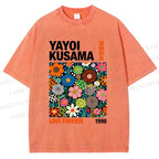 Unisex Yayoi Kusama Flower Printed Washed Tee