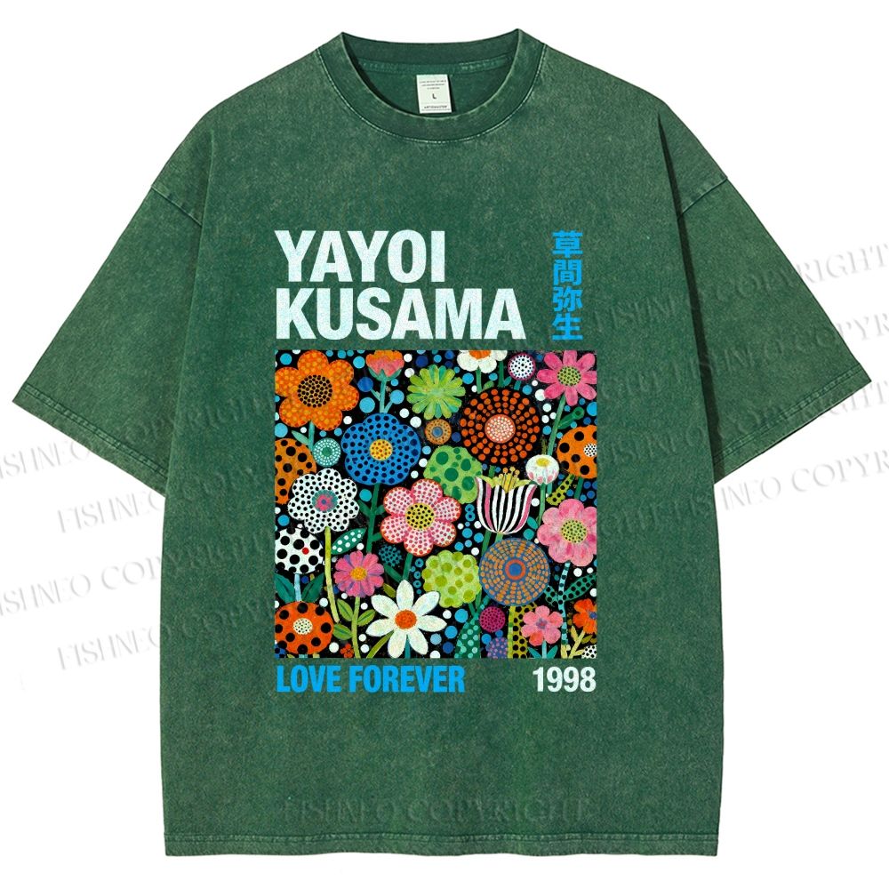 Unisex Yayoi Kusama Flower Printed Washed Tee