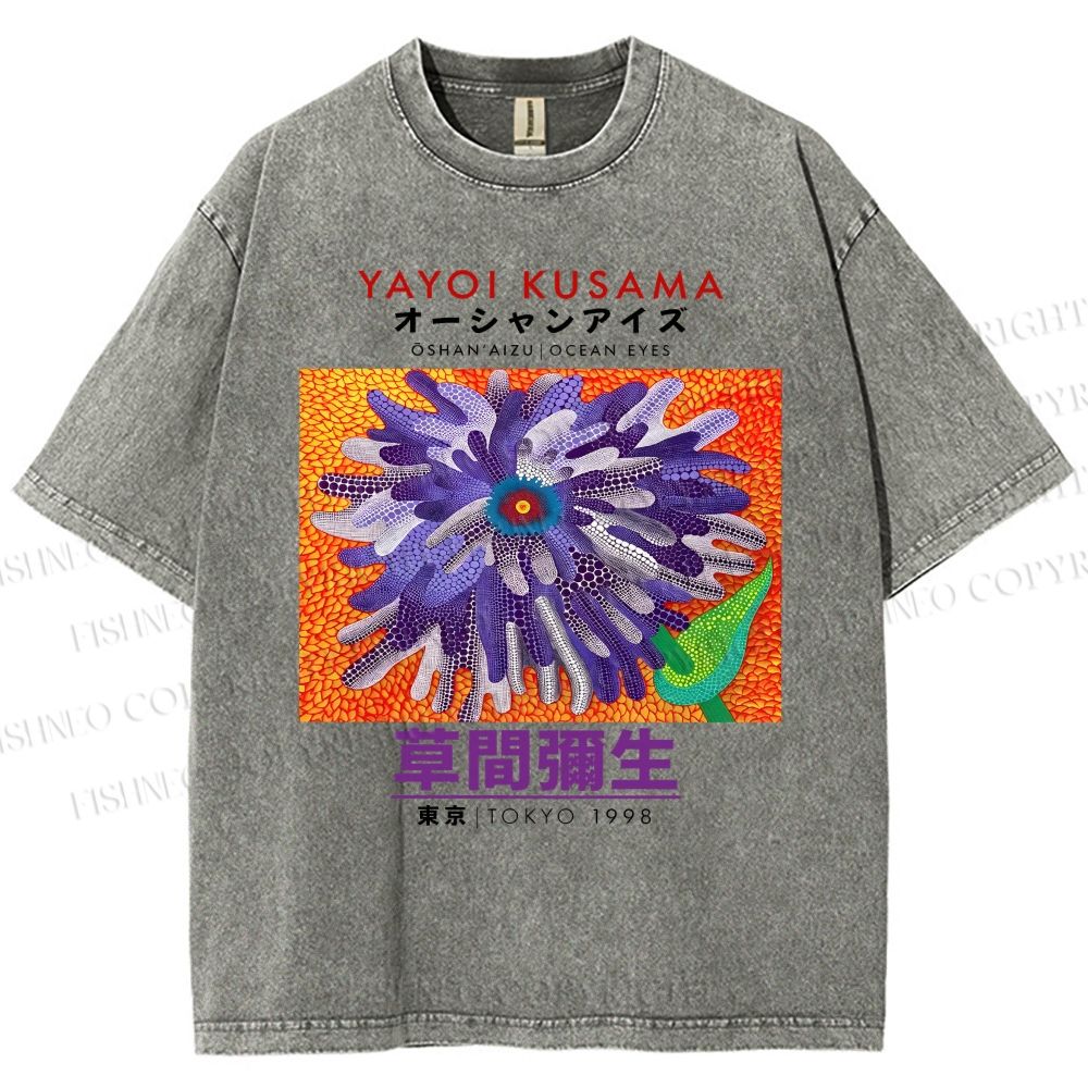 Unisex Yayoi Kusama Flower  Printed Washed Tee