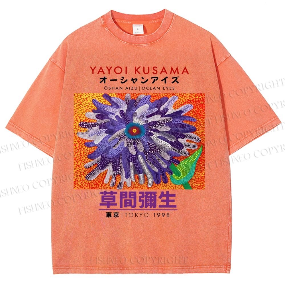 Unisex Yayoi Kusama Flower  Printed Washed Tee